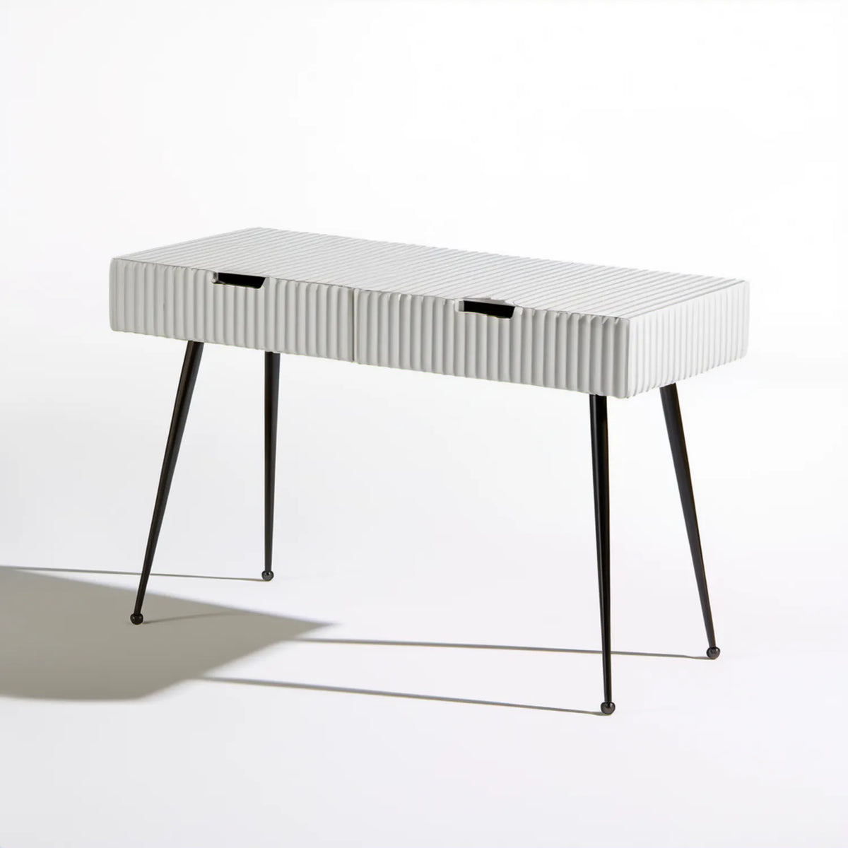 Białe biurko z 2 szufladami, ryflowane MDF i stal, 100 x 40 x 76 cm