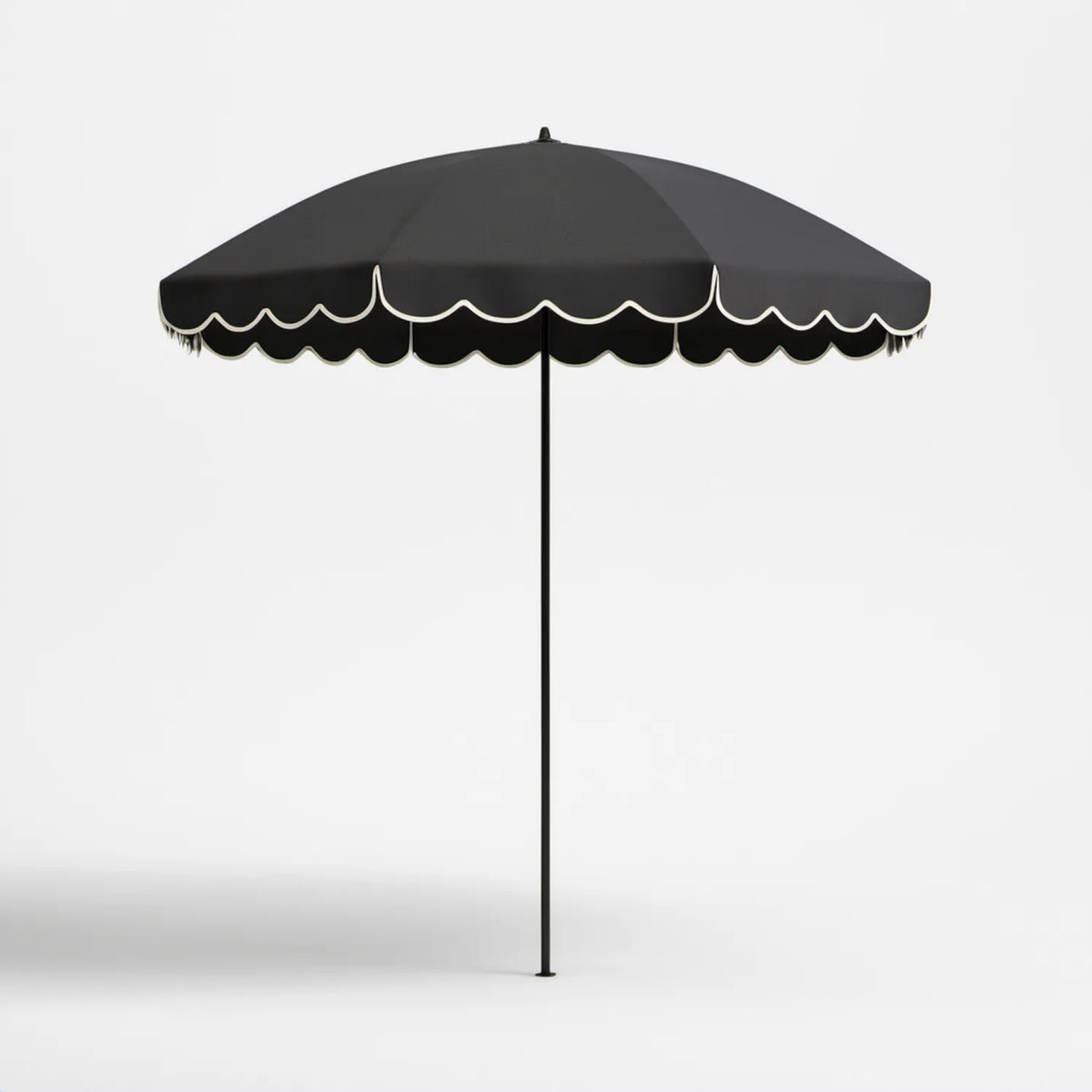 Czarny ośmiokątny parasol ogrodowy 270 cm z białą lamówką i stalowym masztem