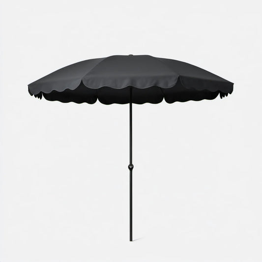Czarny parasol ogrodowy okrągły Ø300 cm, wysokość 245 cm, poliester i stal