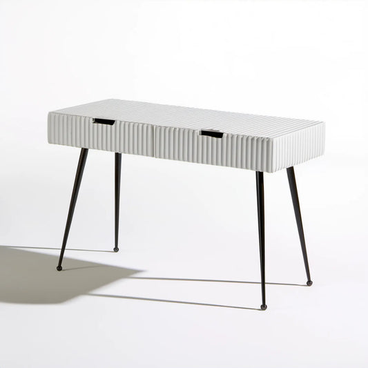 Białe biurko z 2 szufladami, ryflowane MDF i stal, 100 x 40 x 76 cm
