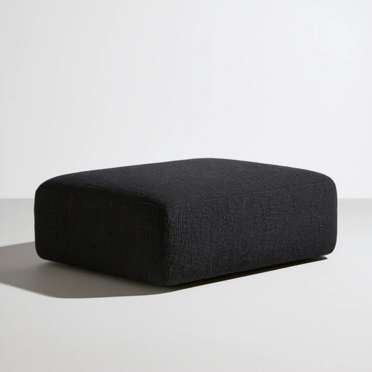 Czarny tapicerowany podnóżek prostokątny 80 x 60 x 38 cm z tkaniny bouclé