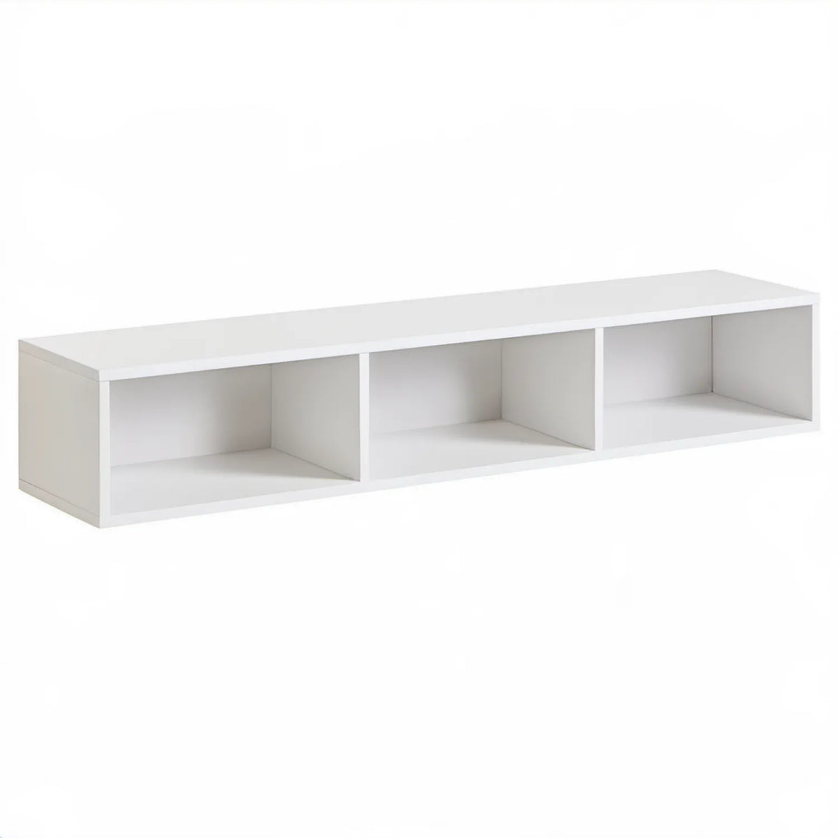 Biała szafka RTV 180 × 35 × 40 cm z 3 otwartymi wnękami