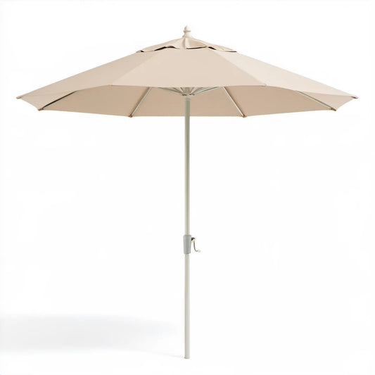 Beżowy parasol ogrodowy okrągły Ø 300 cm, wysokość 245 cm, aluminium i poliester