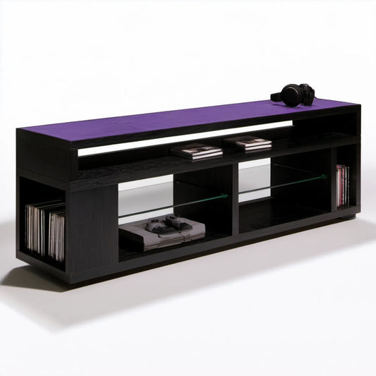 Szafka RTV czarno-fioletowa 140 x 40 x 50 cm z płyt MDF i szkła hartowanego