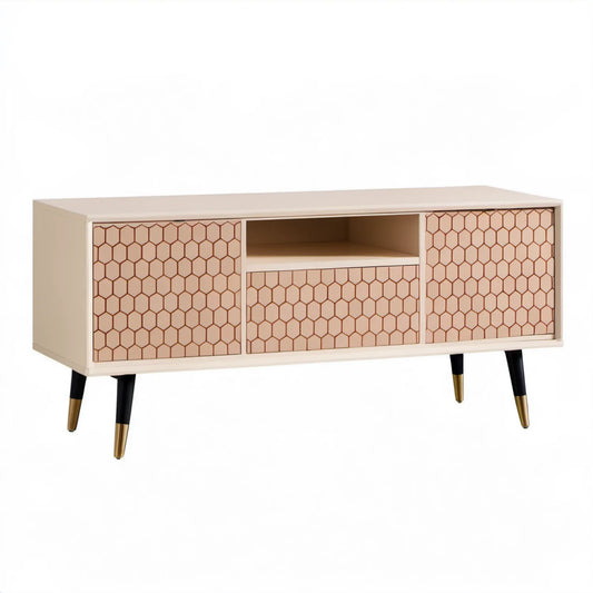 Kremowa szafka RTV 120 x 40 x 65 cm z MDF, szufladą i półką