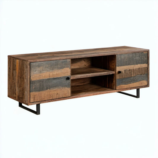 Szafka RTV z litego drewna mango, brązowo-szaro-czarna, 140 × 40 × 45 cm