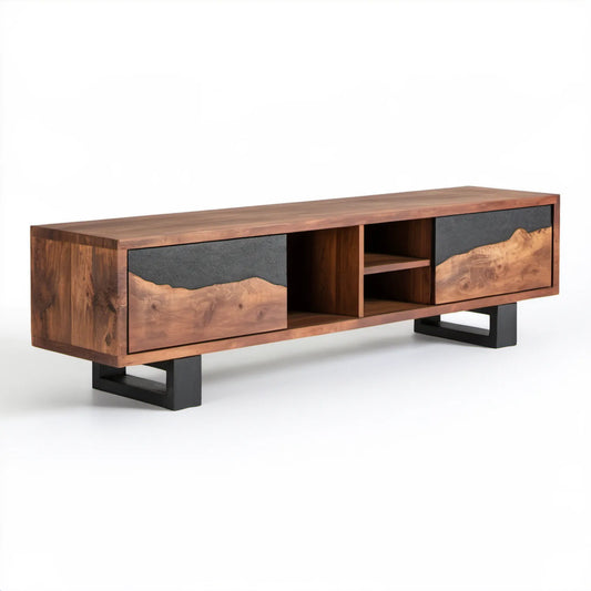 Szafka RTV z litego drewna palisandrowego i żywicy epoksydowej, brązowo-czarna, 160 × 40 × 50 cm